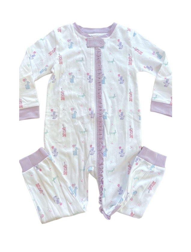 One Piece Girl Zip Up Jammies, Pawty Pups