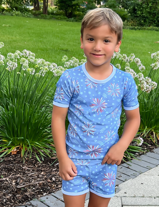 Boys Two Piece Short Jammies, Fireworks Knit Lounge