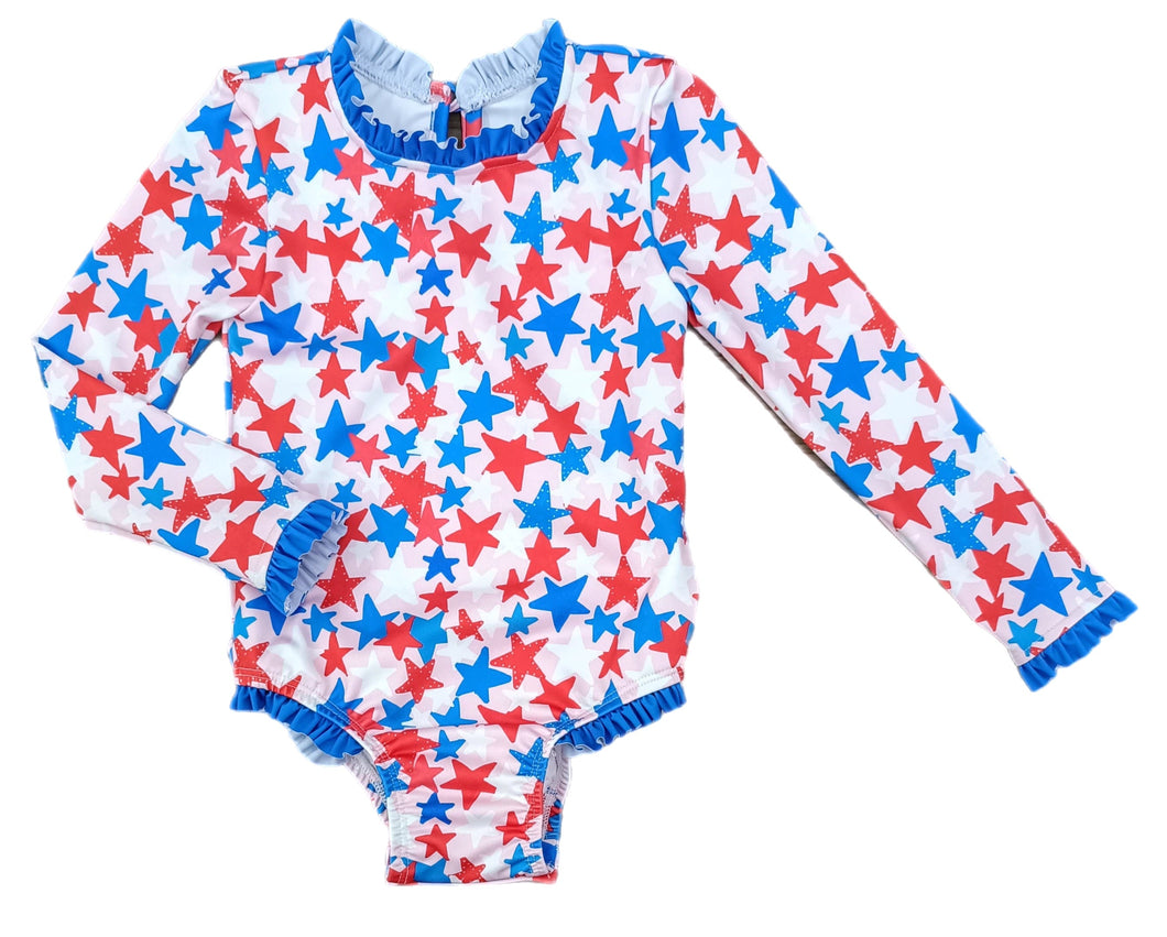 Leighton One Piece Rash Guard Swim, Patriotic Stars