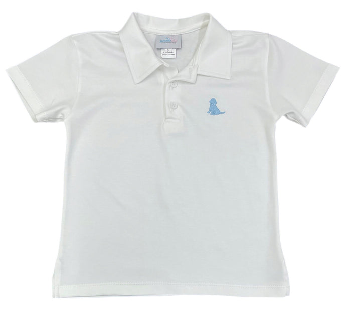 White Polo w/ Light Blue Puppy EMB