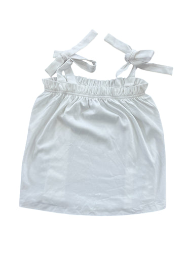 Girls Pima Knit Tie Top, White (Ready to Ship)