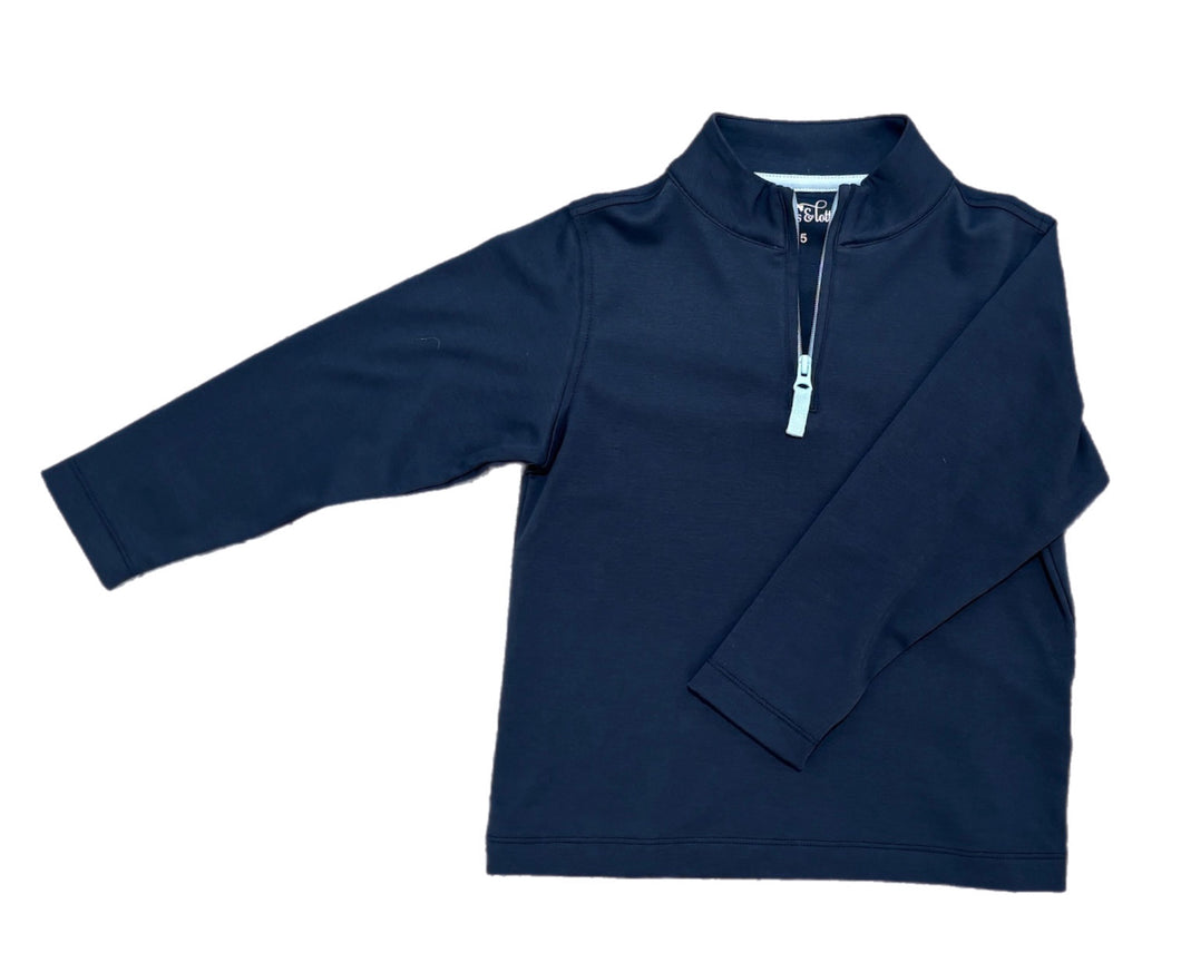 Boys Basics Samuel Zip Up, Navy w/ Light Blue Accents (Ready to Ship)