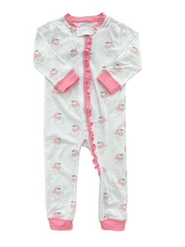 One Piece Zip Up Jammies, Pink Santa Pima Knit (Ready to Ship)