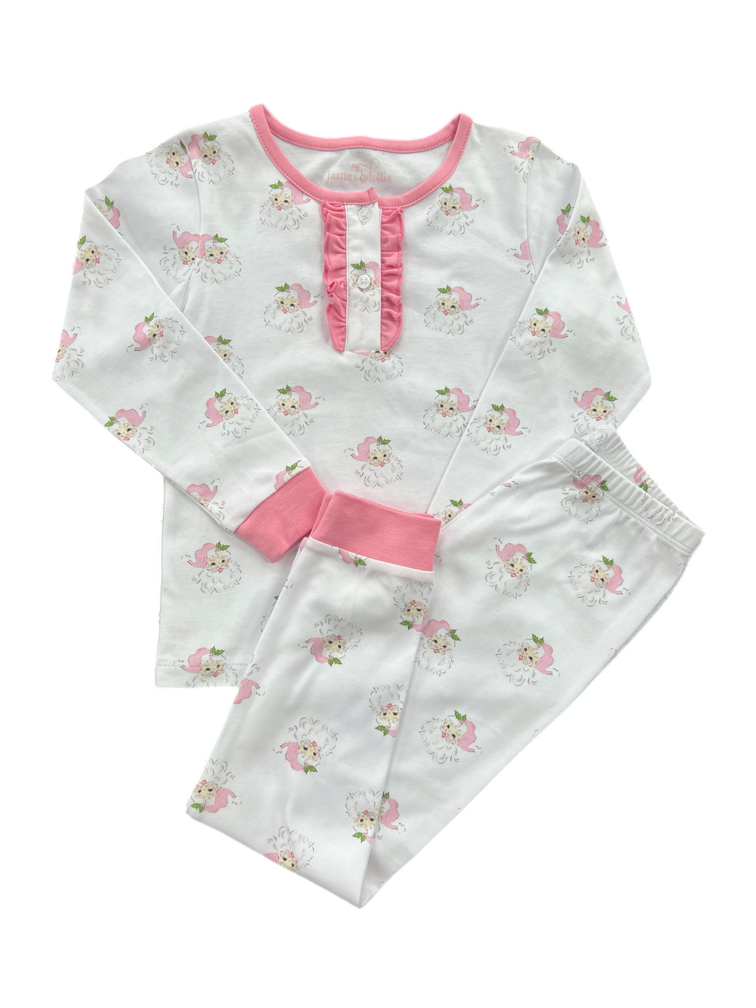 Two Piece Jammies, Pink Santa Pima Knit (Ready to Ship)