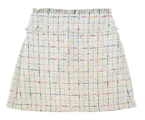 Flat Front Skirt, Multi Color Tweed BE (Ready to Ship)