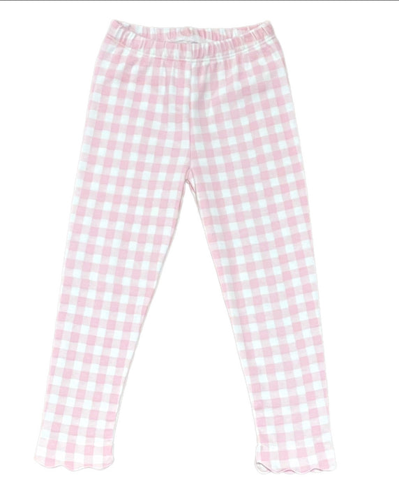 Pima Knit Leggings, Light Pink Gingham