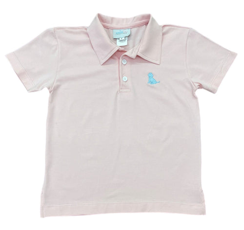 Pink Polo w/ Blue Puppy, Boys Pastel Plaid