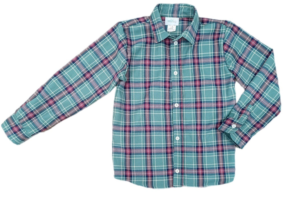 Ryan Dress Shirt, Green Christmas Plaid (Ready to Ship)