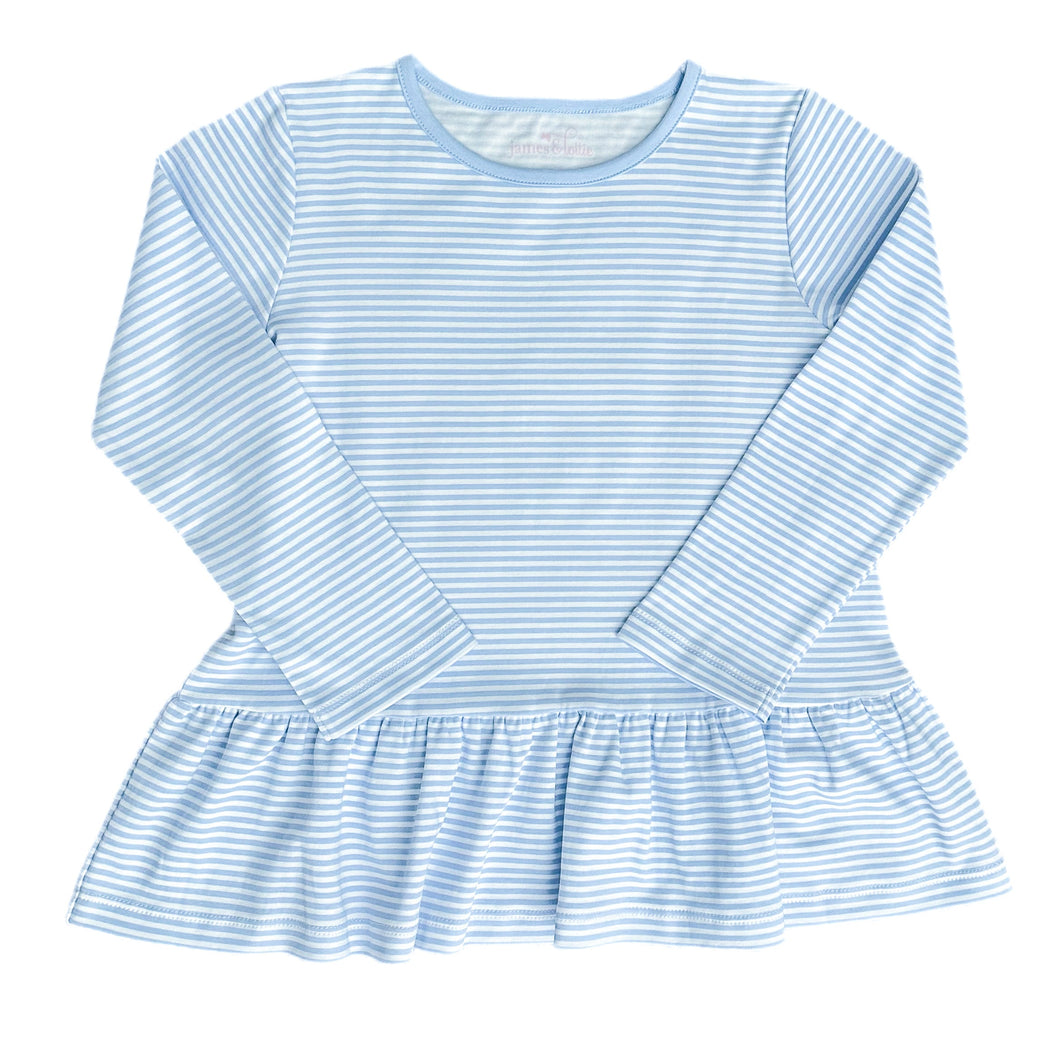 Basics Peggie Peplum Knit Top, Light Blue Stripe