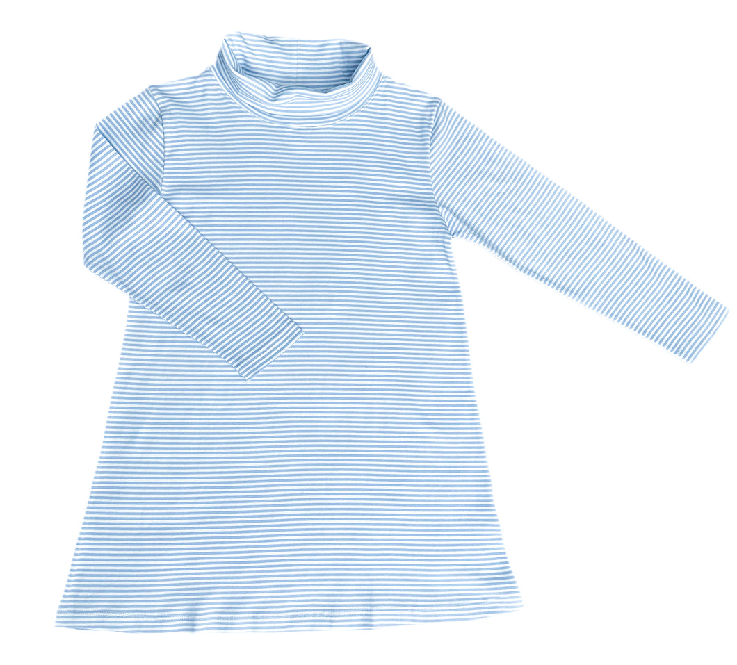 Basics Lanier Knit Turtleneck Dress, Light Blue Stripe (Ready to Ship)