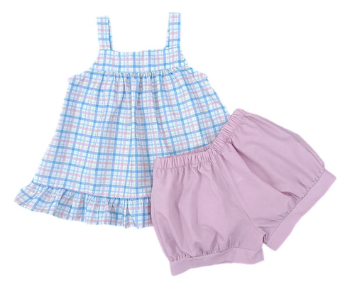 Maggie Banded Short Set, Pastel Plaid