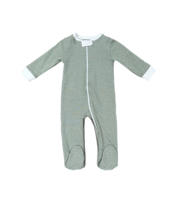 Boys One Piece Zip Up Jammies, Green Stripe