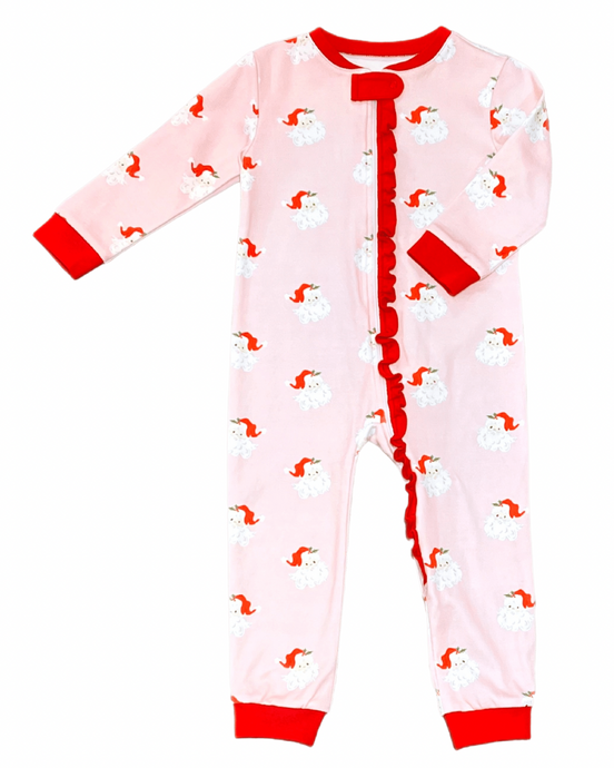 Girls One Piece Zip Up Jammies, Santa