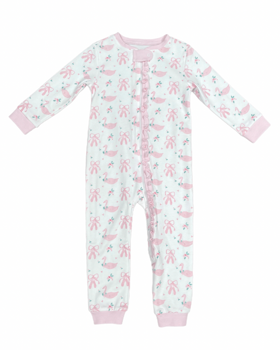 Girls One Piece Zip Up Jammies, Swan