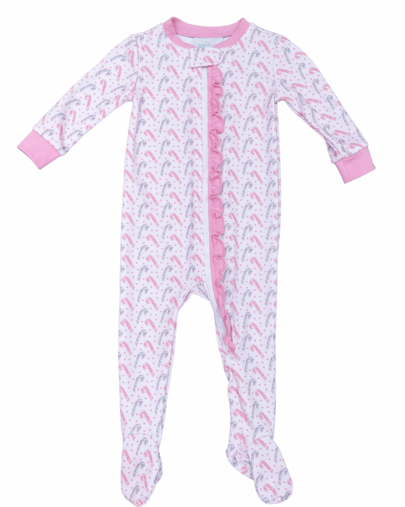 Girls One Piece Zip Up Jammies, Candy Cane – James and Lottie INC