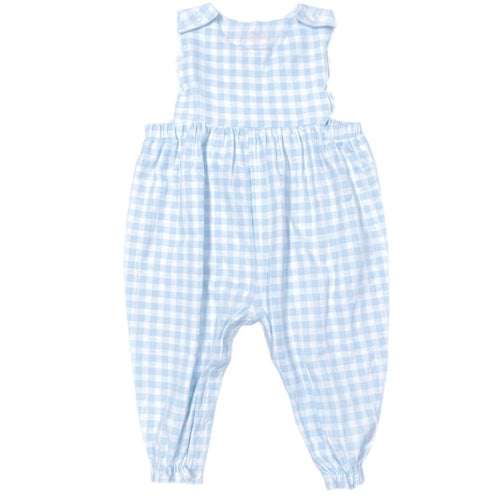 Basics Knit Savannah Scalloped Longall, Blue Gingham (Ready to Ship)