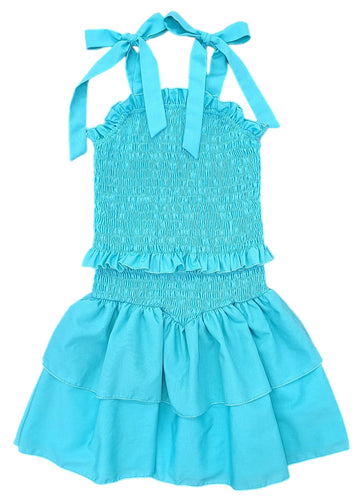 Smocked Woven Dress BE, Turquoise