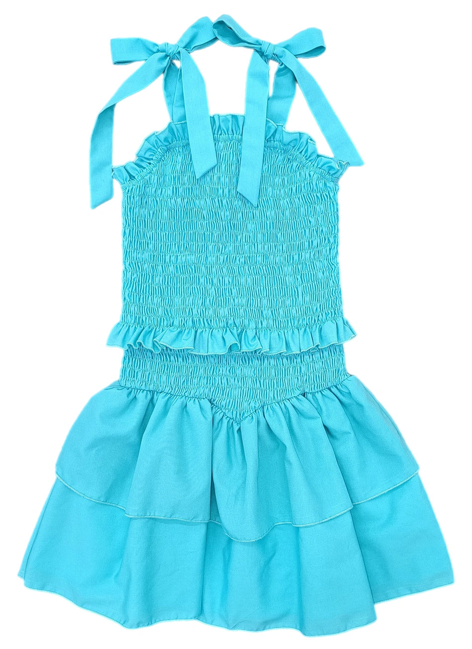 Smocked Woven Dress BE, Turquoise