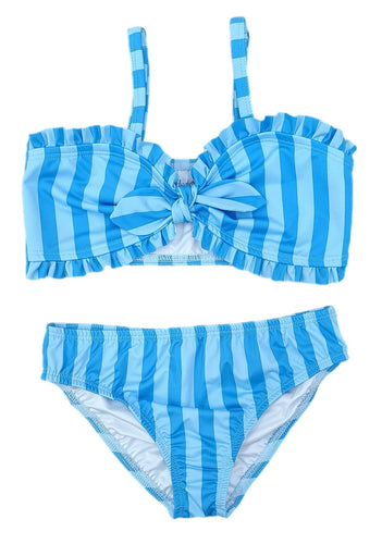 Two Piece Bandeau Swim, Blue on Blue Stripe BE