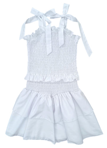 Smocked Woven Dress BE, White