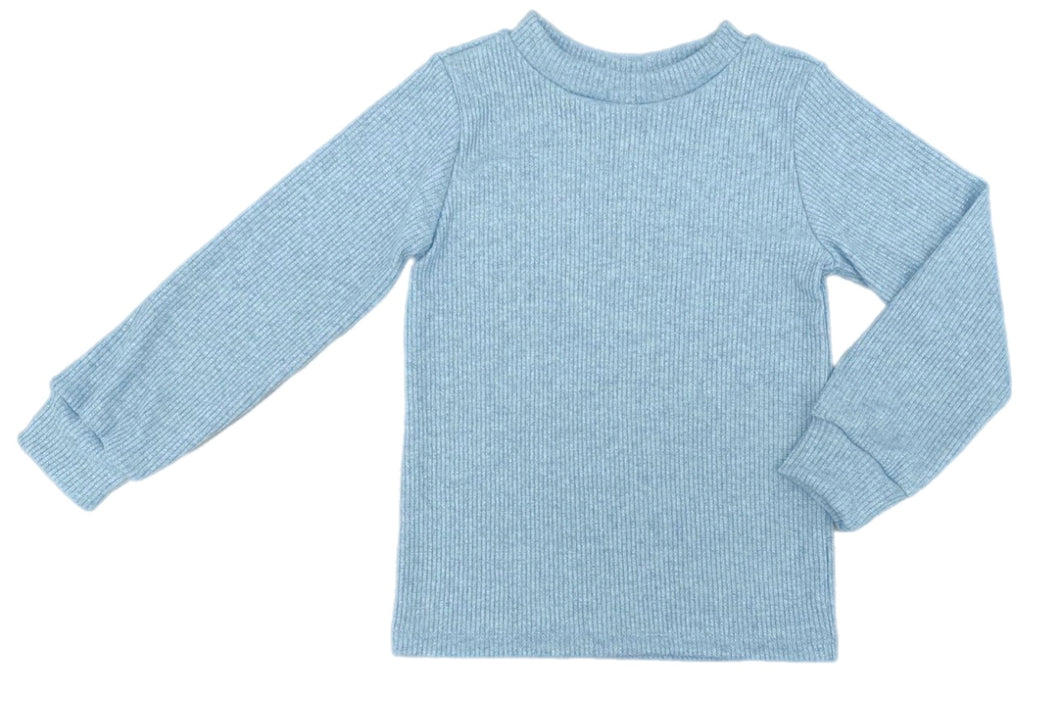 Blue Long Sleeve Top, Basic Ribbed Sparkle BE (Ready to Ship)