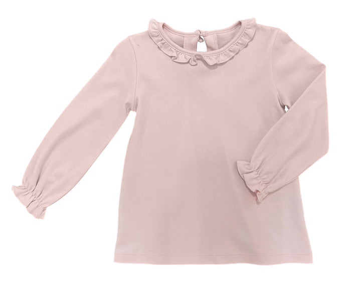 Basics Pima Ruffle Neck Top, Light Pink