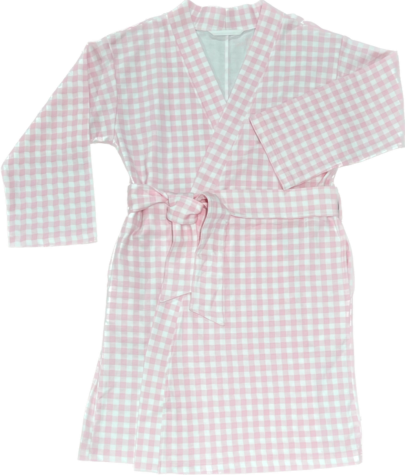 Pima Knit Robe, Pink Gingham