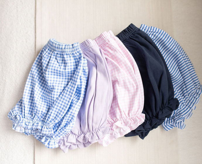 Girls Pima Knit Bloomers, Blue Gingham