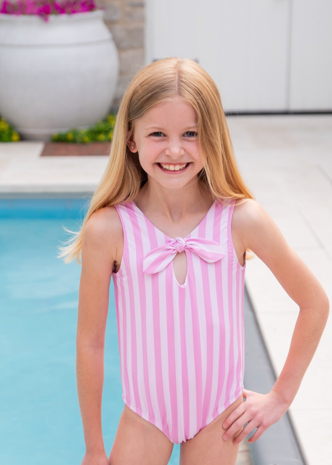 Leah Knotted One Piece Swim, Pink Stripe